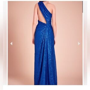 SHO by Tadashi blue sequin one shoulder long gown dress 2 black tie
